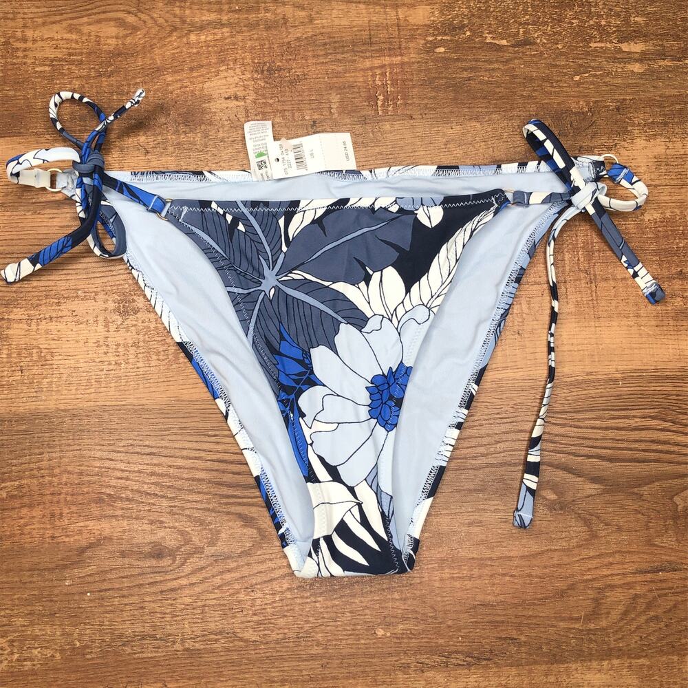 Aerie Cheeky String Tie Bikini Bottoms Size Large Blue Floral NWT